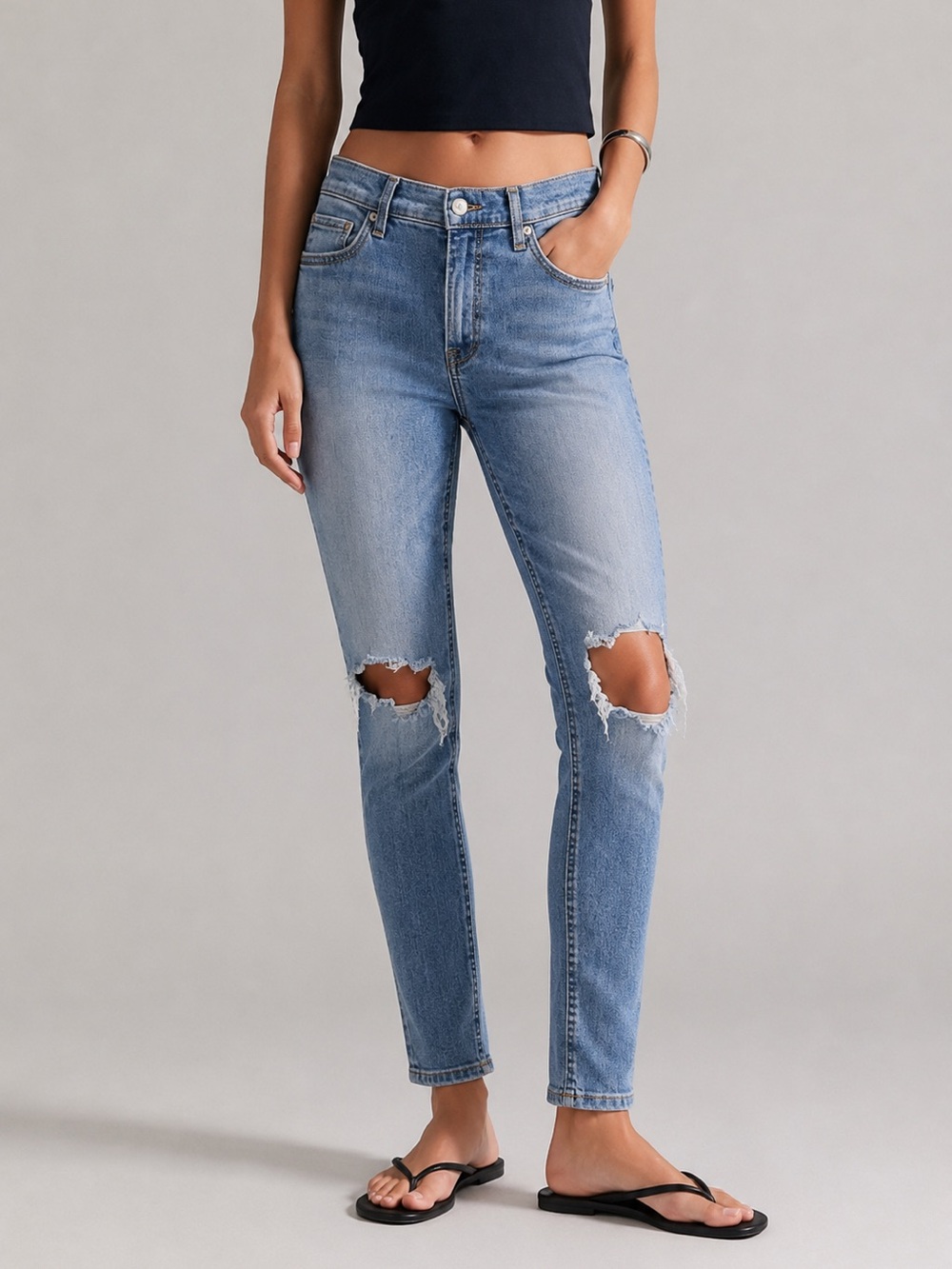 Free People We The Free High Rise Distressed Skinny Jeans Size 28